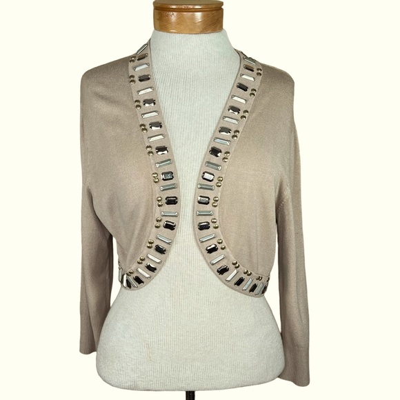 Cache Twin Set Tan Knit Bolero Shrug & Matching Tube Top With Rhinestone… - Picture 8 of 16